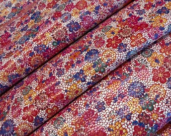 Genuine Leather Sheet, Multicolor Floral Print, Craft Leather for DIY Projects