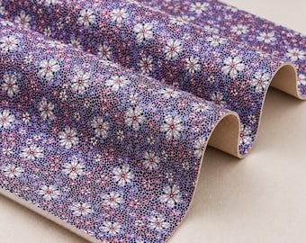 Purple Floral Genuine Leather Sheet – Cowhide for Crafts, Bags, Wallets