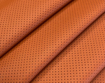Reddish Brown Perforated Italian Leather Hide, Automotive Upholstery Crafts DIY