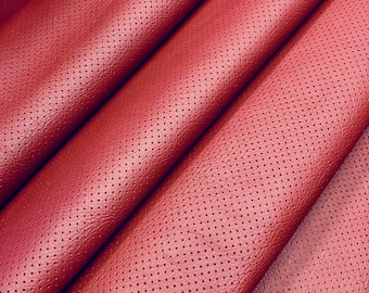 Bourbon Red Perforated Italian Genuine Leather Sheet: Automotive Upholstery Grade