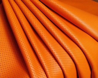 ITALIAN BRIGHT ORANGE color perforated leather sheets Genuine leather piece Leather for crafting Perforated leather Leather for earrings