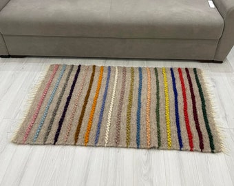 Handwoven Wool Lizhnyk Rug, Colorful Striped Design, Carpathian Home Decor