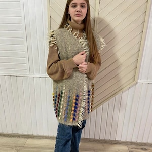 Handmade Wool Vest, Wool Vest Women or Man, Sleeveless Wool Cardigan, Knitted Wool Vest, Perfect for Outdoor Activities and Wearing at Home