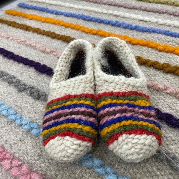 Colorful Handmade Slippers, Natural Hand Knitted Slippers, Eco Friendly Organic Slippers, Room Slippers, Warm Wool Shoes, Wool House Shoes