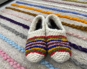 Colorful Handmade Slippers, Natural Hand Knitted Slippers, Eco Friendly Organic Slippers, Room Slippers, Warm Wool Shoes, Wool House Shoes