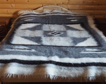 Grey Wool Throw Blanket, Grey Wool Throw Blanket Queen Size, Warm Bed Sofa Cover, Scandinavian Plaid, Home Decor, Gray Soft Wool Bedding