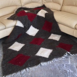 Wool Bed Cover, Chess Wool Throw Blanket, Luxury Wool Blanket, Hand Woven Blanket, Outdoor Blanket King, Wool Cover in Red and White Cubes