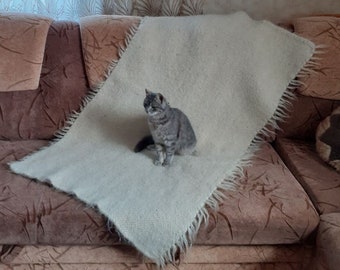 White Woolen Blanket, Hand Woven Sheep Wool Blanket, Natural Cover, Ethic Rug, Decor, Cozy Throw Blanket, Handwoven Rug, Soft Throw Blanket