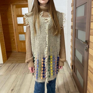 Perfect for Outdoor Activities and Wearing at Home, Handmade Wool Vest, Wool Vest Women or Man, Sleeveless Wool Cardigan, Knitted Wool Vest