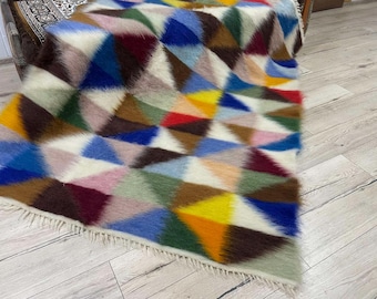 Wool Blanket, Throw Blanket, Geometric Wool Blanket , Bedspread, Gift for Home, Soft Wool Blanket, 100% Sheep Wool Blanket, Wool Art