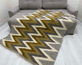 Modern Handwoven Wool Rug, Scandinavian Design, Wool Area Rug, Thick Rug, Nordic Style, Traditional Handmade Wool Rug, Wool Area Blanket