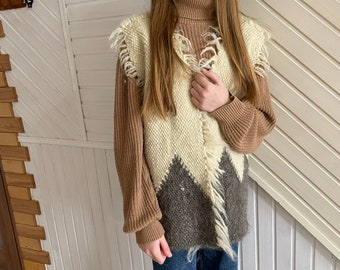 Cozy Wool Vest Stay Warm and Stylish in Every Season, Handcrafted Wool Vest, Versatile Wool Vest, Ivory Wool Vest, Style Сardigan, Wool Vest