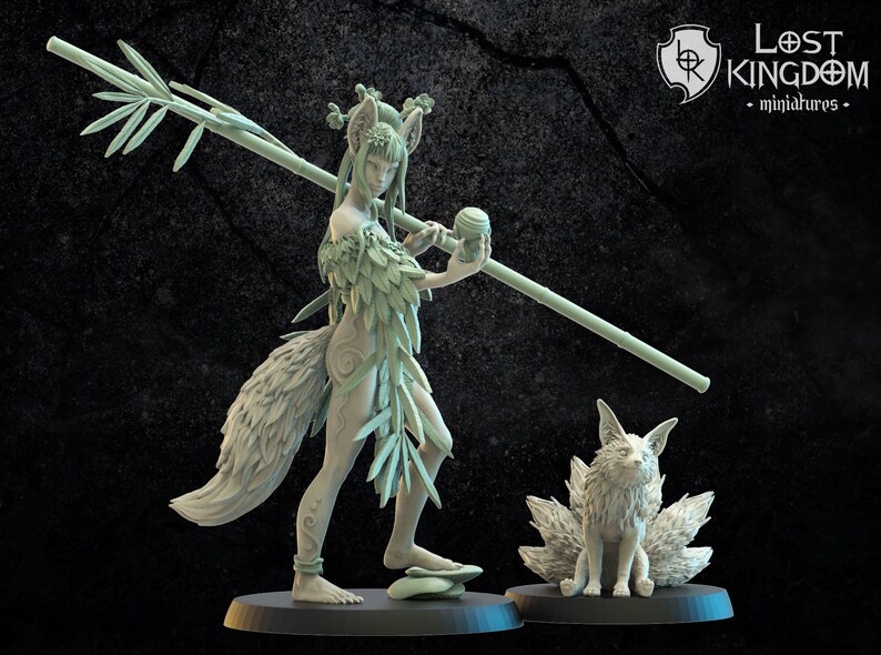 Hanako Kitsune Druid and baby Kyubi Lost Kingdom Miniatures Etsy