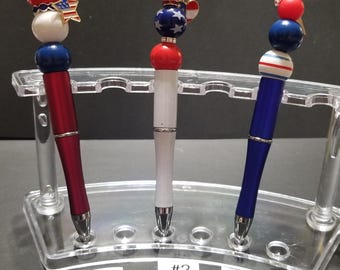 Patriotic Beaded Pen: USA Theme, Wooden & Silicone Beads