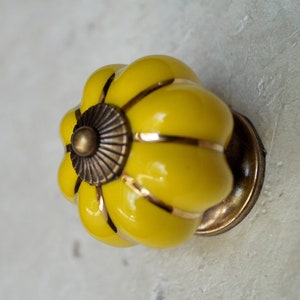 Yellow pumpkin ceramic knobs Decorative dresser handles Drawer pulls