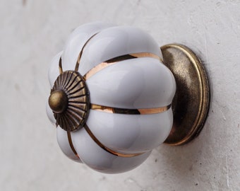 White pumpkin ceramic knobs Decorative dresser handles Drawer pulls