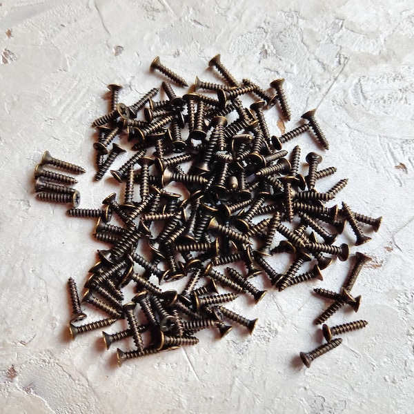 2 x 10 mm Dark bronze small screws 100 psc- Miniature screws - Screws for hinges - Small box hardware