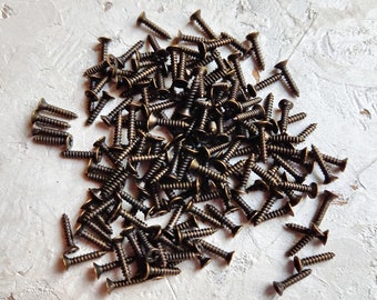 2 x 10 mm dunkle Bronze kleine Schrauben 100 Stück – Miniaturschrauben – Schrauben für Scharniere – Kleinteile für Kisten