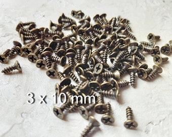 3 x 10 mm Dunkelbronze kleine Schrauben 100 Stück - Miniaturschrauben für Scharniere - Kleine Box-Hardware