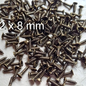 2 x 8 mm Screws for hinges Old bronze small screws 100 psc Miniature screws Small box hardware