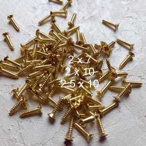 Small gold screws 100 psc - 2 x 7 mm, 2 x 10 mm, 2.5 x 10 mm - Miniature screws - Screws for hinges - Small box hardware