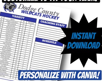 Hockey Roster Flyer Template: Customizable Team Sheet (Canva Digital Download)