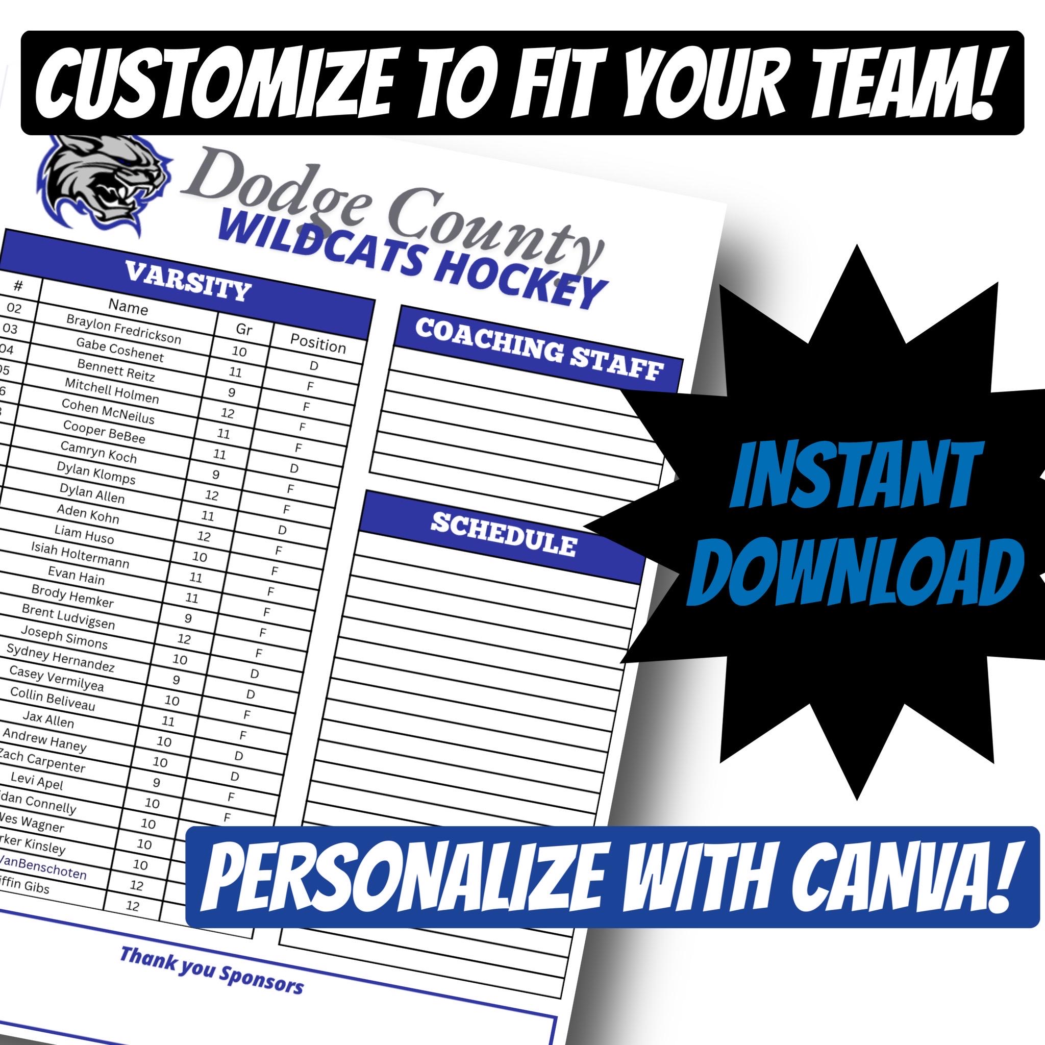 Hockey Roster Flyer Template: Customizable Team Sheet (canva Digital ...