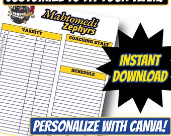Hockey Team Roster Flyer: Gold & Navy Canva Template (Digital Download)