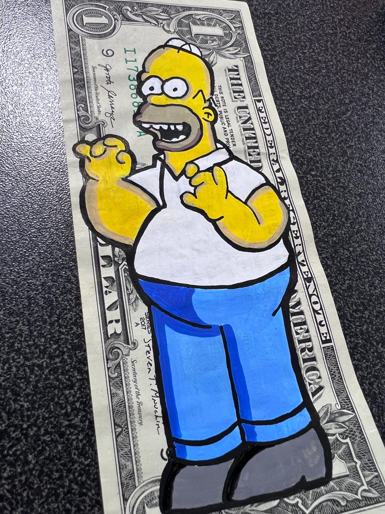 Dollar Bill Custom Art - Homer Simpson - Cartoon the Simpsons - Money ...