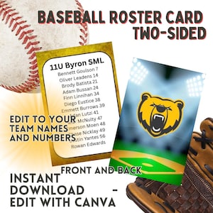 Tarjeta de lista de béisbol - Tamaño perfecto para una billetera - Doble cara - Liga juvenil - Viajes - 10U 11U AAA AA - Lista del equipo - Mamá del equipo