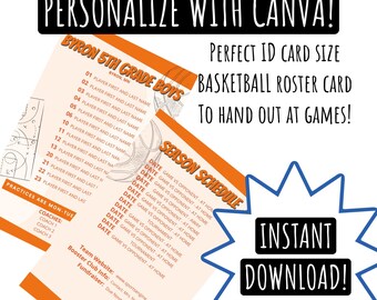 Customizable Basketball Roster Template: Team Roster Card (digital ...