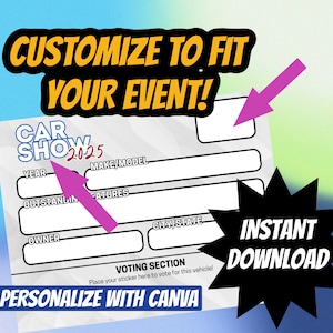 Car Show Window Card - Perfect for your local car show event customizable - automotive - motorcycles - car enthusiasts event organizer Vote