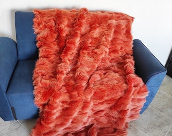 Real Orange Fur Blanket • Personalized Fox Fur Blanket Throw • Handmade Genuine Fur Blanket • Fur Bedspread n Sofa Cover
