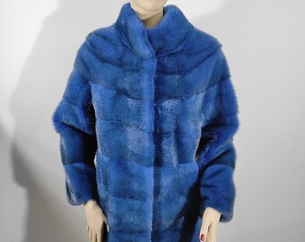 Real Blue Mink Fur Coat for Women • Personalized Mink Fur Jacket • Vintage Fur Coat