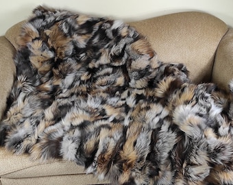 Real Fox Fur Throw • Personalized Genuine Fur Throw Rug • Housewarming Gift • Handmade Vintage Fur Throw for Living Room n Bedroom