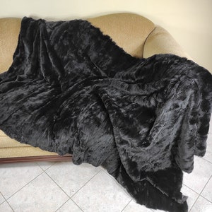 GORGEOUS Real Black Rex RABBIT FUR Throw • Large fur Area Rug • Fur Rug • Ethically and Organic Farmed Rabbit Fur • Scandinavian Decor