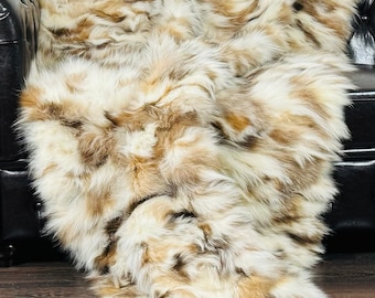 Real Beige Fur Blanket • Personalized Fox Fur Blanket Throw • Handmade Genuine Fur Blanket • Fur Bedspread n Sofa Cover • Farmed Fox Fur