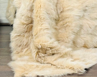 Elegant Beige Fur Blanket • Personalized Fox Fur Blanket Throw • Handmade Genuine Fur Blanket • Fur Bedspread n Sofa Cover