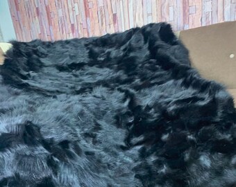 Real Black Fur Blanket • Personalized Fox Fur Blanket Throw • Handmade Genuine Fur Blanket • Fur Bedspread n Sofa Cover