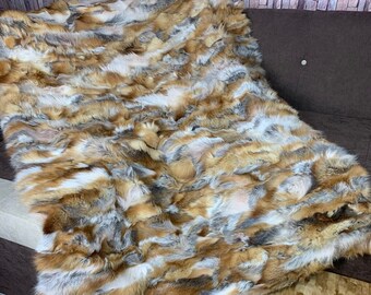 Real Fur Blanket • Personalized Fox Fur Blanket Throw • Handmade Genuine Fur Blanket • Fur Bedspread n Sofa Cover