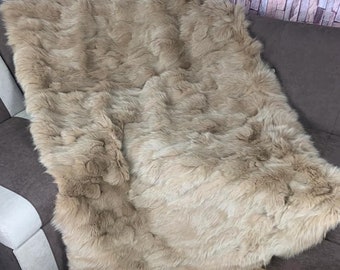 Real Beige Fur Blanket • Personalized Fox Fur Blanket Throw • Handmade Genuine Fur Blanket • Fur Bedspread n Sofa Cover
