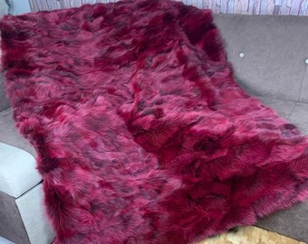 Real Purple Fur Blanket • Personalized Fox Fur Blanket Throw • Handmade Genuine Fur Blanket • Fur Bedspread n Sofa Cover