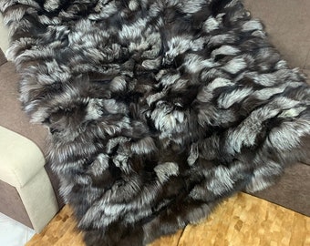 Real Silver Fur Blanket • Personalized Fox Fur Blanket Throw • Handmade Genuine Fur Blanket • Fur Bedspread n Sofa Cover