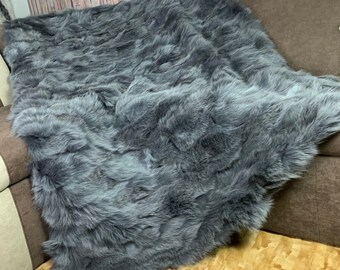 Real Gray Fur Blanket • Personalized Fox Fur Blanket Throw • Handmade Genuine Fur Blanket • Fur Bedspread n Sofa Cover