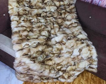 Real Beige Fur Blanket • Personalized Fox Fur Blanket Throw • Handmade Genuine Fur Blanket • Fur Bedspread n Sofa Cover