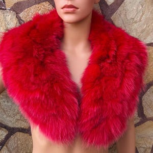 Elegant soft red fox fur collar scarf, detachable fluffy fur wrap, luxury warm fur stole, gift for her, ethically and organically fox fur