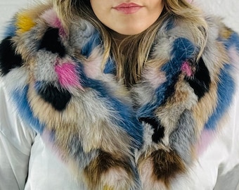 Colorful soft fox fur collar, detachable fluffy fur wrap, luxury warm fur scarf