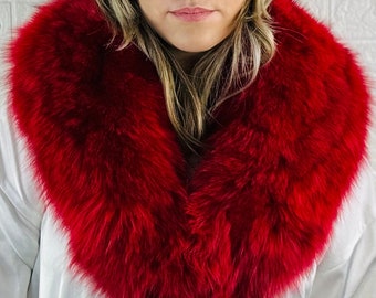 Red fox fur collar scarf detachable fur stole stylish fur wrap and shawl