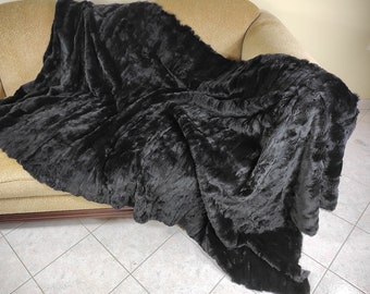 GORGEOUS Real Black Rex RABBIT FUR Throw • Large fur Area Rug • Fur Rug • Ethically and Organic Farmed Rabbit Fur • Scandinavian Decor