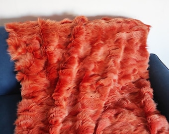 BEAUTIFUL DOUBLE SIDED Real Orange Fox Fur Blanket • Personalized Fox Fur Blanket Throw • Ethically and Organic Farmed Fox Fur